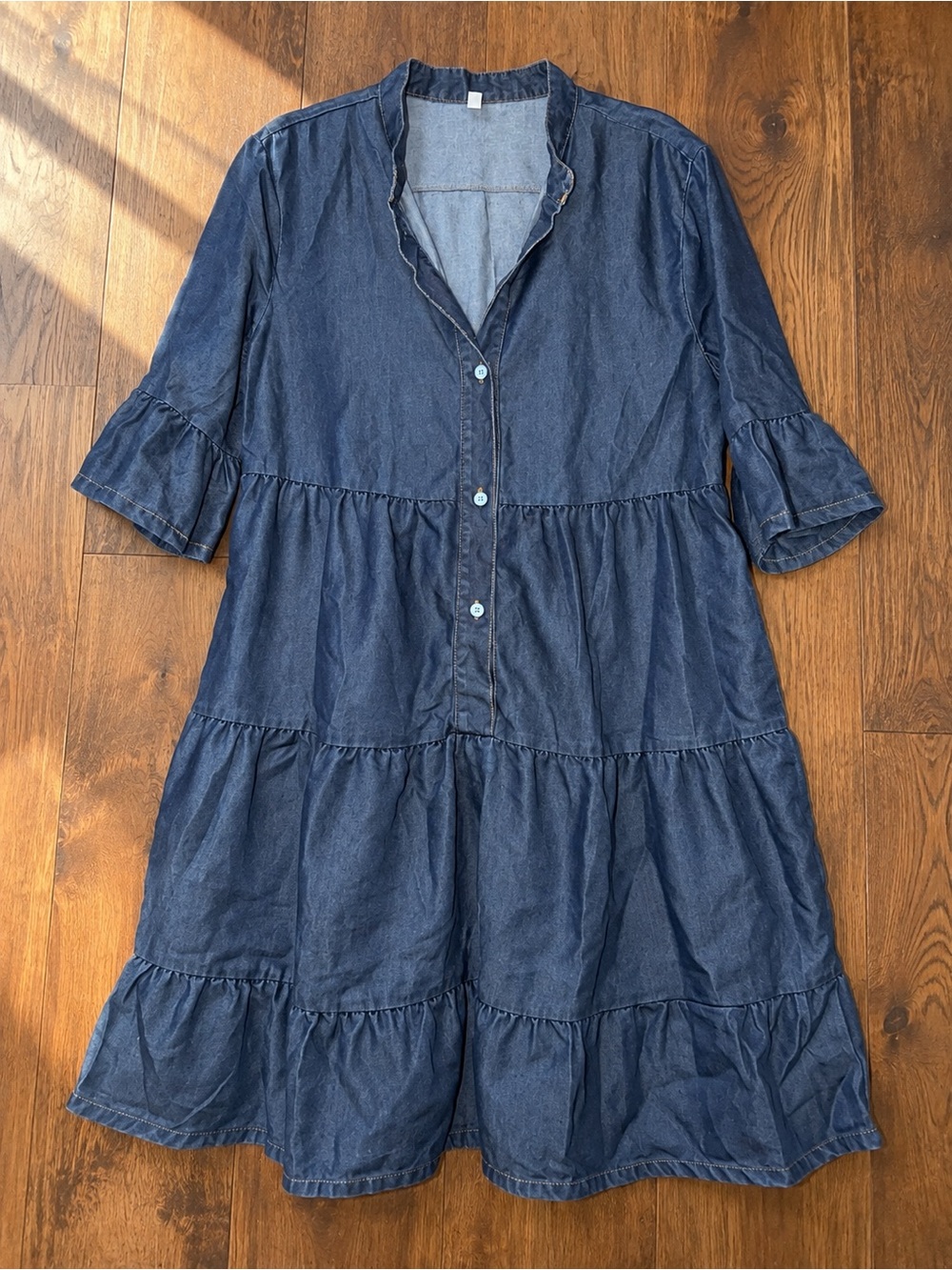 Casual Denim Tiered Midi Dress - Navy Blue Sz L NWOT